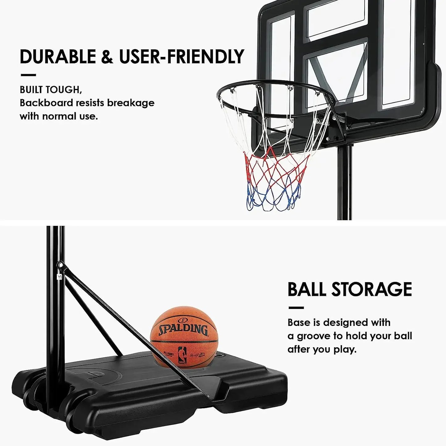 Mobiele Basketbalring – Verstelbare Basketbalring – Basketbalring Met Wielen – Basketbalhoepel – Basketbalstandaard – Verstelbare Hoogte 230-304 cm – Weerbestendig Stalen Frame - Wit - QUORE