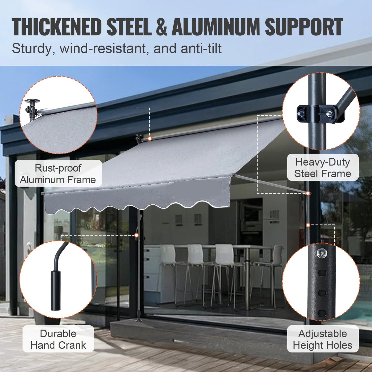 Klemluifel - Uitschuifbare Zonwering - Balkonluifel - 118x47inch - Handmatig Verstelbaar - Waterdicht & UV80+ Bescherming - Voor Tuin - Balkon en Terras