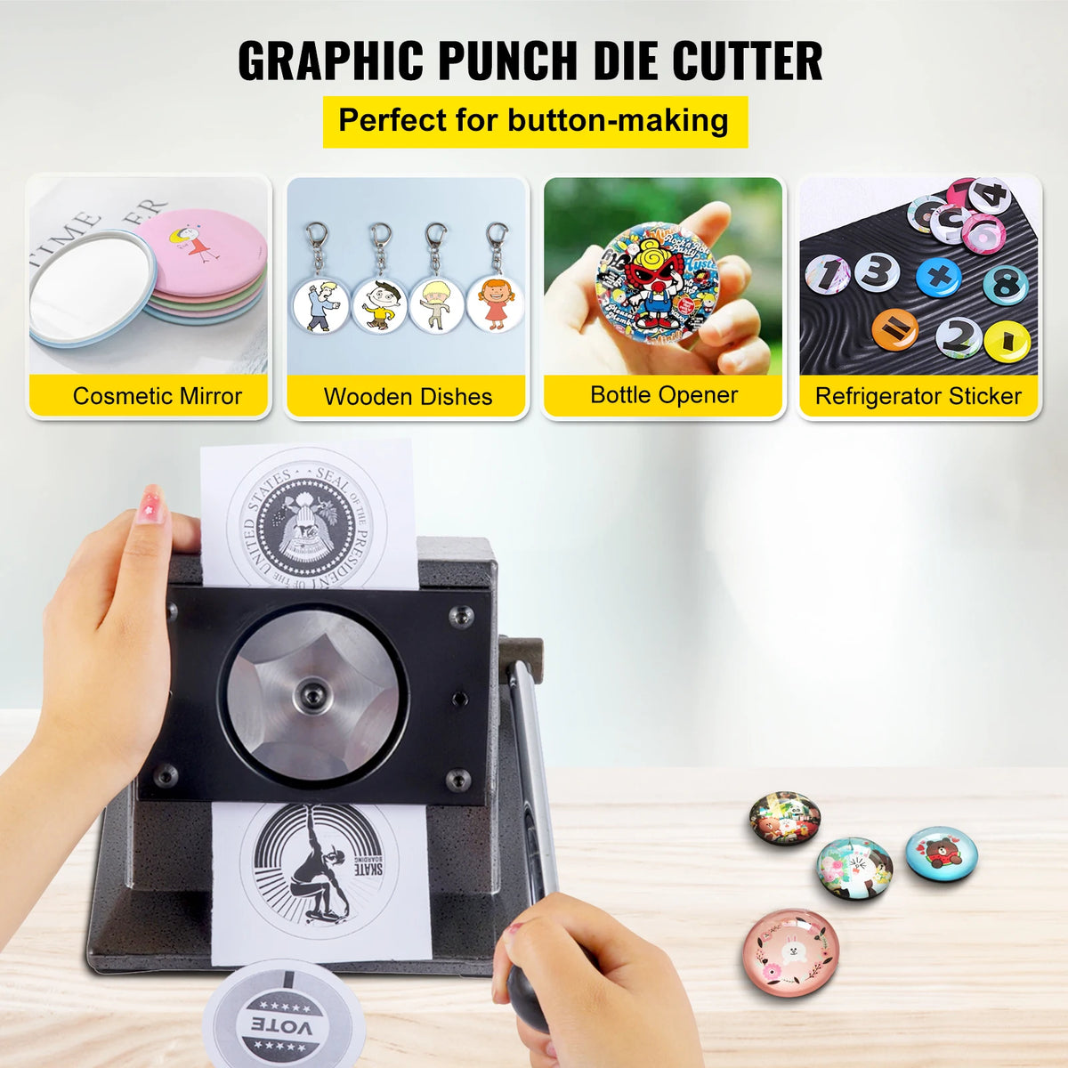Pons - Punch Snijgereedschap - Papier Pons - Handmatig - Ronde Badge Papier Cirkelsnijder - DIY Circulaire Grafische Pons Matrijs - Knoopmaat 44mm - voor Knoop Maken Machine