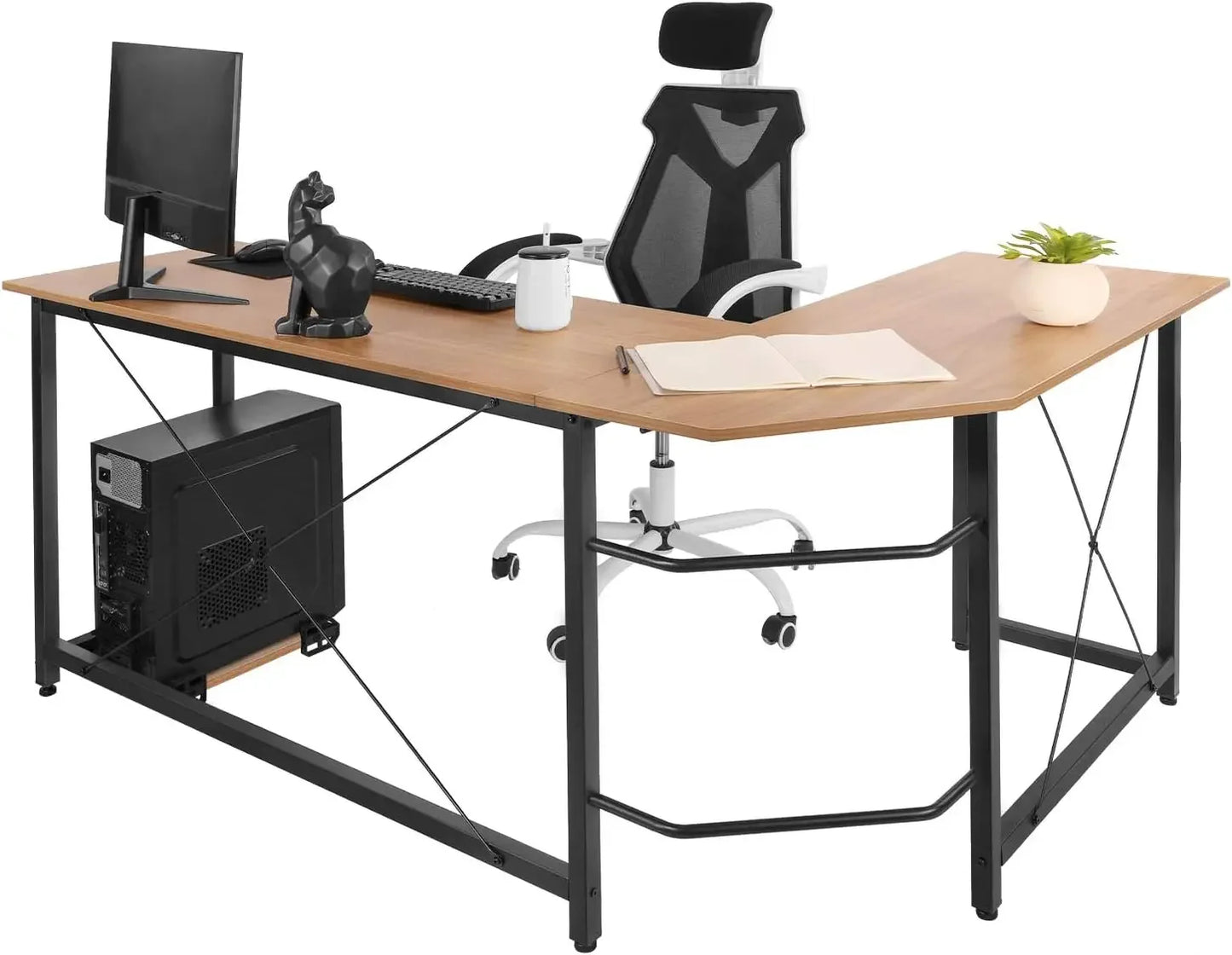 Hoekbureau – L-vormig Bureau – Computerbureau – Werkplek Bureau – Thuiswerk Bureau – Ruim Werkoppervlak 170x60 cm – Stevig MDF Blad Met Metalen Frame - Natuurlijk hout - QUORE