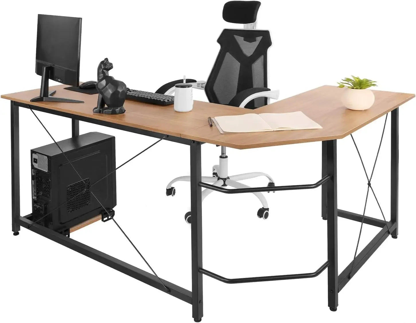 Hoekbureau – L-vormig Bureau – Computerbureau – Werkplek Bureau – Thuiswerk Bureau – Ruim Werkoppervlak 170x60 cm – Stevig MDF Blad Met Metalen Frame - Natuurlijk hout - QUORE
