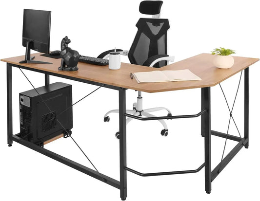 Hoekbureau – L-vormig Bureau – Computerbureau – Werkplek Bureau – Thuiswerk Bureau – Ruim Werkoppervlak 170x60 cm – Stevig MDF Blad Met Metalen Frame - Natuurlijk hout - QUORE