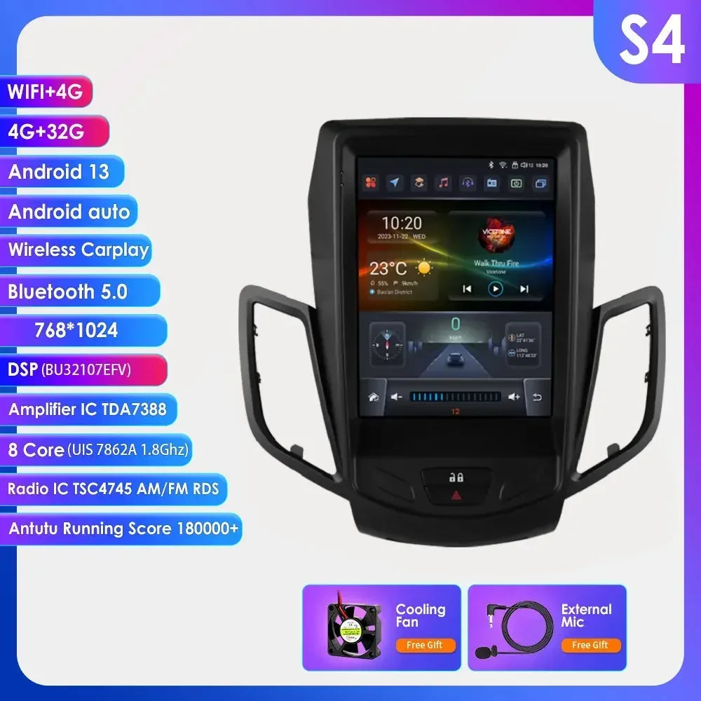 2Din Autoradio – Multimedia Speler – Navigatie Systeem – Carplay – Android Auto – 9,7 Inch Touchscreen – Android 14 Besturingssysteem – Plug & Play Voor Ford Fiesta 2009-2016