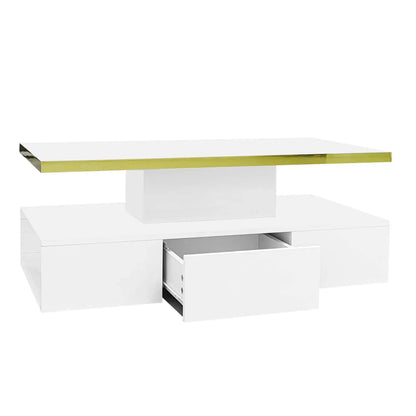 Salontafel – Tafel – Opbergtafel – Woonkamertafel – Hoogglans Wit – LED-Verlichting – Lade