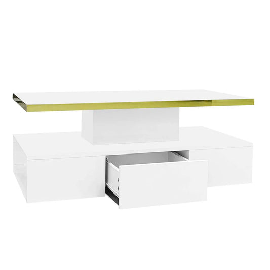 Salontafel – Tafel – Opbergtafel – Woonkamertafel – Hoogglans Wit – LED-Verlichting – Lade