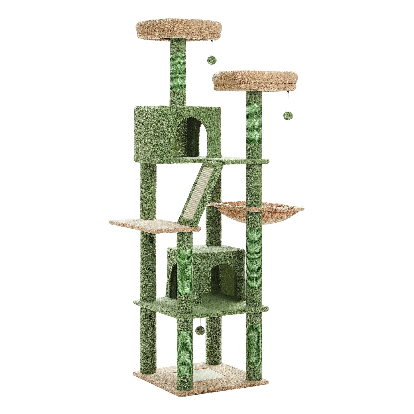 Kattenboom - Kitten Krabpaal - Katten Klimmuur - Sisal Krabpalen - Grote - 180cm Hoog - Meerdere Verdiepingen - Krabpalen - Krabplanken - Arbre a Chat - Hangmatten - Groen