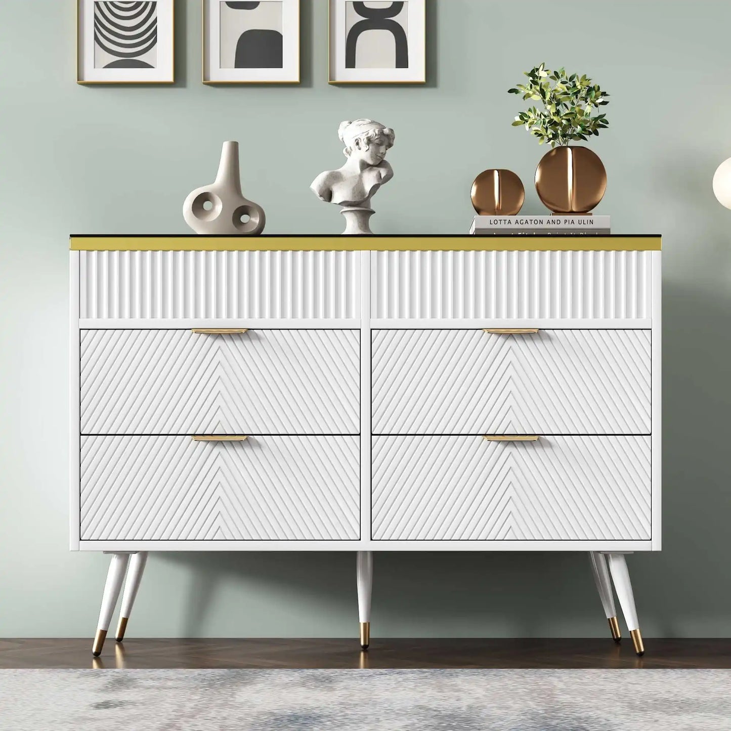 Kast Met 6 Laden – Opbergkast – Ladenkast – Meubelstuk – Modern Design – Amberkleurig Glasfront – Anti-Kantelmechanisme