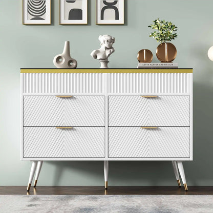 Kast Met 6 Laden – Opbergkast – Ladenkast – Meubelstuk – Modern Design – Amberkleurig Glasfront – Anti-Kantelmechanisme
