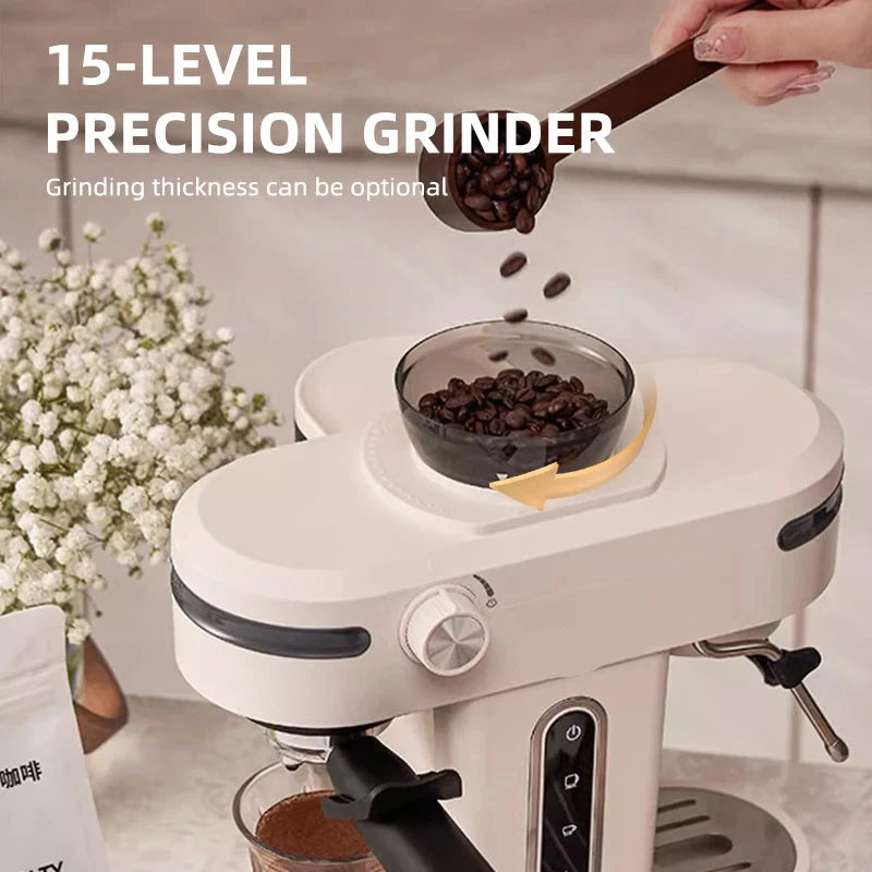 Espressomachine - Koffiemachine - Compact Koffiezetapparaat - 20 Bar - Semi-automatische - met Maalwerk -Melkschuimsysteem - Compact & Gebruiksvriendelijk - voor Espresso - Cappuccino en Latte