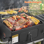 Charcoal BBQ Grill - Charcoal Barbeque - Barbeque - Smoker Barbeque - BBQ - with Handle and Folding Table - for Outdoor Patio, Garden and Backyard Grilling, Camping - Black