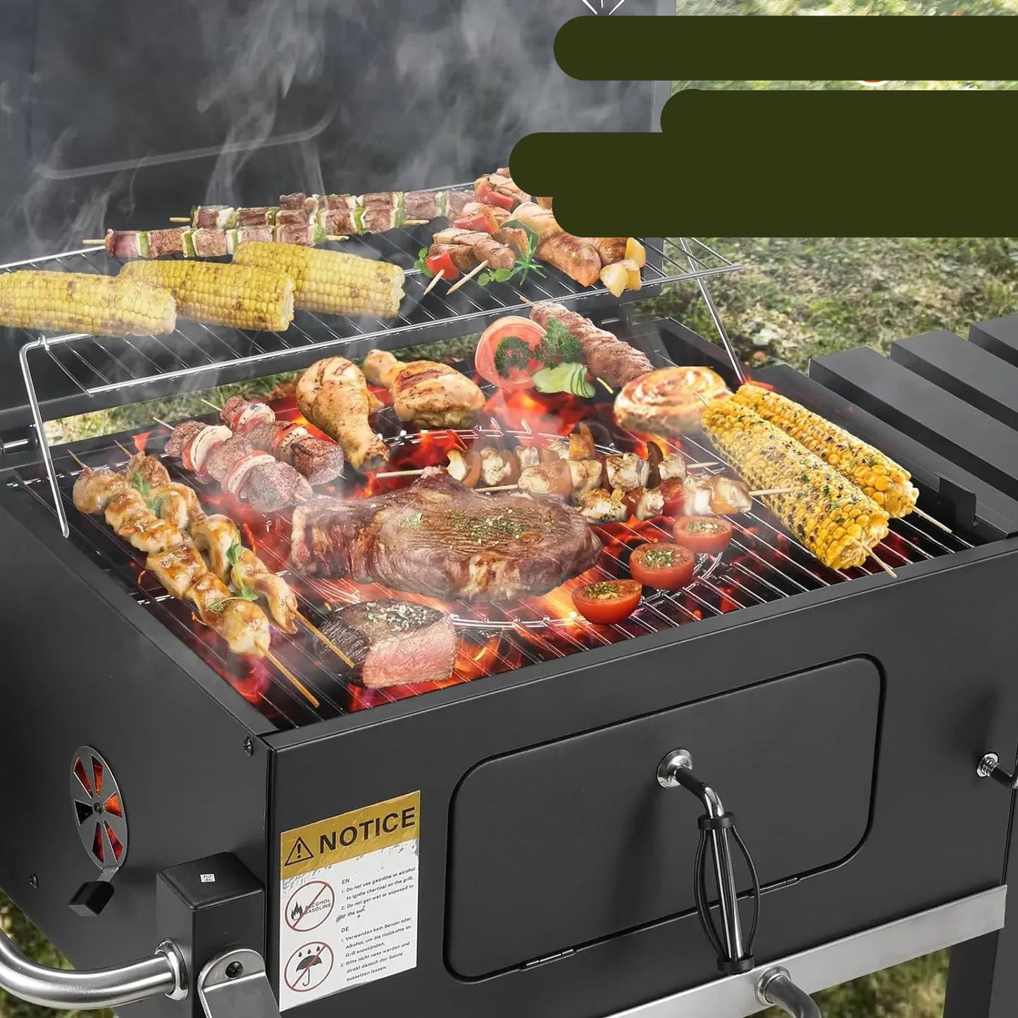 BBQ - BBQ Houtskool - Smoker - Barbecue - Grill - met Zijtafels, Wielen en Opbergplank – Draagbare Buitenbarbecue met Rookfunctie - Zwaar Gebruik