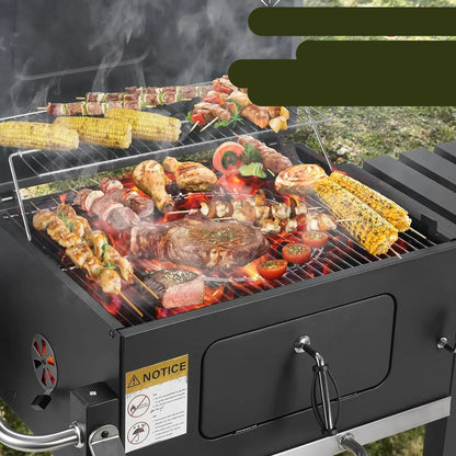 BBQ - BBQ Houtskool - Smoker - Barbecue - Grill - met Zijtafels, Wielen en Opbergplank – Draagbare Buitenbarbecue met Rookfunctie - Zwaar Gebruik