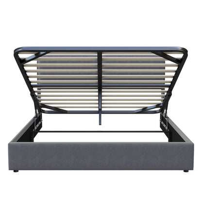 Slaapkamerbed – Bed Met Opbergruimte – Bed Met Ledverlichting – Fluwelen Bed – Hydraulische Lift – Verstelbare Hoofdleuning