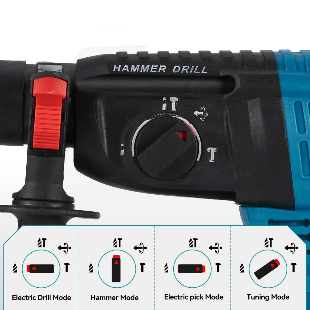 Boormachine - Klopboormachine - Hamerboren - Draadloze - Borstelloze - 26mm - 4800 slagen/min – SDS Plus – Inclusief 1 Batterij en Accessoireset – Voor Beton, Steen en Meer – Compatibel met 18V/21V Accu’s
