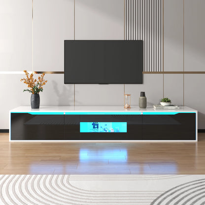 Modern TV-meubel – TV-kast – TV-dressoir – TV-standaard – Media meubel – Zwart-wit hoogglans – Ingebouwde 16-kleuren LED-verlichting – 180 x 30 x 35 cm