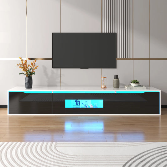 Modern TV-meubel – TV-kast – TV-dressoir – TV-standaard – Media meubel – Zwart-wit hoogglans – Ingebouwde 16-kleuren LED-verlichting – 180 x 30 x 35 cm