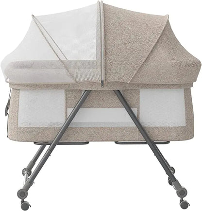 Baby Bed - Co Sleeper - Opvouwbaar - Grab-And-Go Reiswieg - Schommelfunctie - Op Wielen - Incl. Matras - Khaki Bravo Comfort