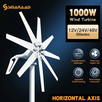 Newly Upgraded 1000W Horizontal Turbine 12V/24V/48V Low Noise Fast Delivery In Poland