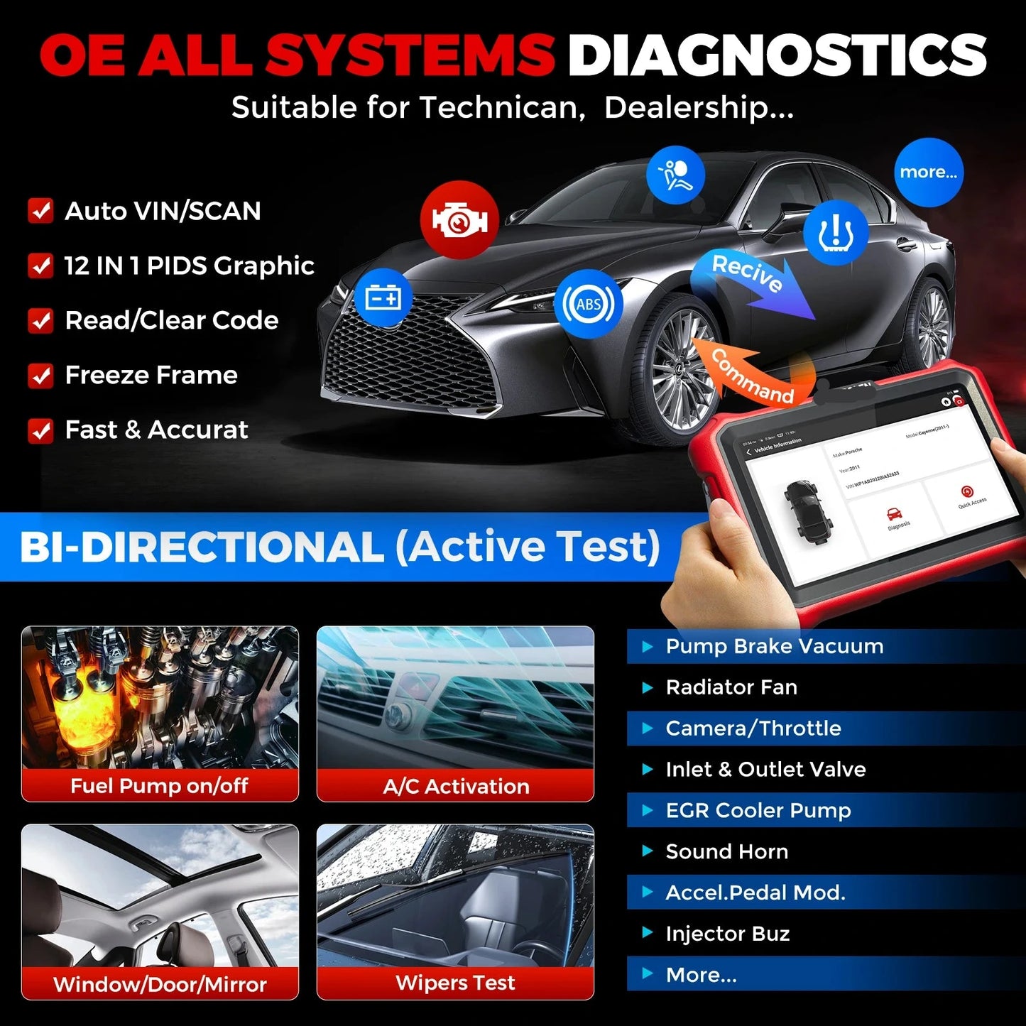 Auto Diagnosetool – OBD2 Scanner – Foutcode Uitlezer – Diagnose Scanner – Auto Scanner – 8” Android Scherm – 34+ Reset Functies
