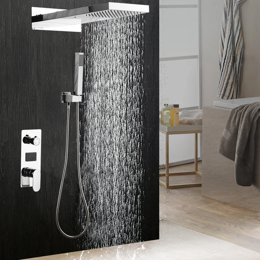 Douche - Regendouche - Douchewand - Douchekolom - Douchepanelen - Inbouw Digitale Douche Set - 3-Weg Thermostatische Regendouche met LED Display - Zilver