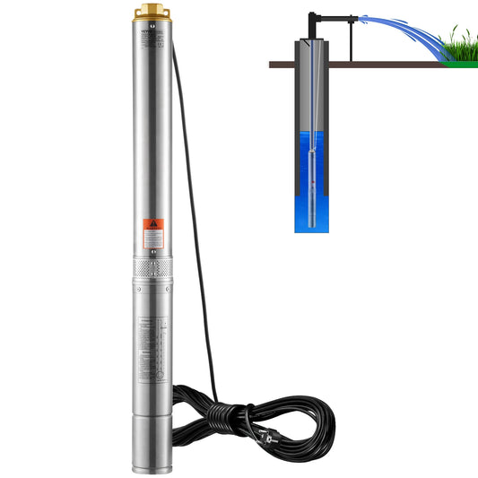 Diepe Put Dompelpomp - Bronpomp - Waterpomp - Pijp Pomp - Dieptepomp - Pomp - 1100W - 230V - met 19,4 Meter Snoer -  IP68 Waterdicht – Voor Tuin, Watervoorziening en Industriële Irrigatie