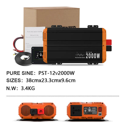 Zuivere Sinusomvormer – Sinus Inverter – Zuivere Golf Omvormer – 12V 24V 48V – 2000W Continu Vermogen – Aluminium Behuizing