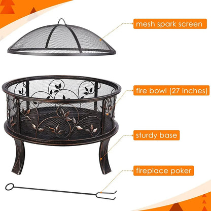 Vuurkorf – Tuinhaard – Barbecuekorf – Buitenhaard – Vuurschaal – Gietijzer – Groot Ø71 cm met Vonkenscherm - QUORE