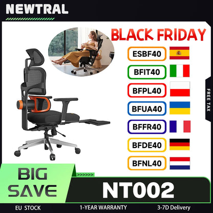 NEWTRAL NT002 Ergonomic Chair with Footrest, Adaptive Lower Back Support, Auto-Following Backrest Headrest, Certified Quality
