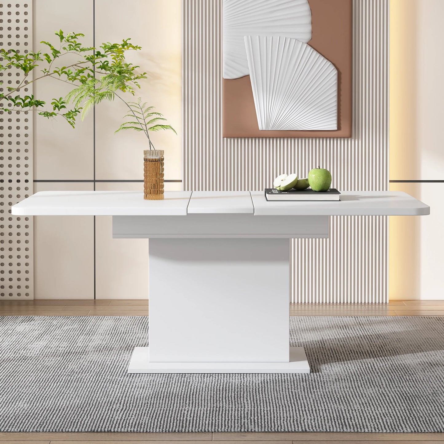 Uitschuifbare Eettafel met Opbergruimte - Moderne Multifunctionele Tafel - Keukentafel - Wit - QUORE