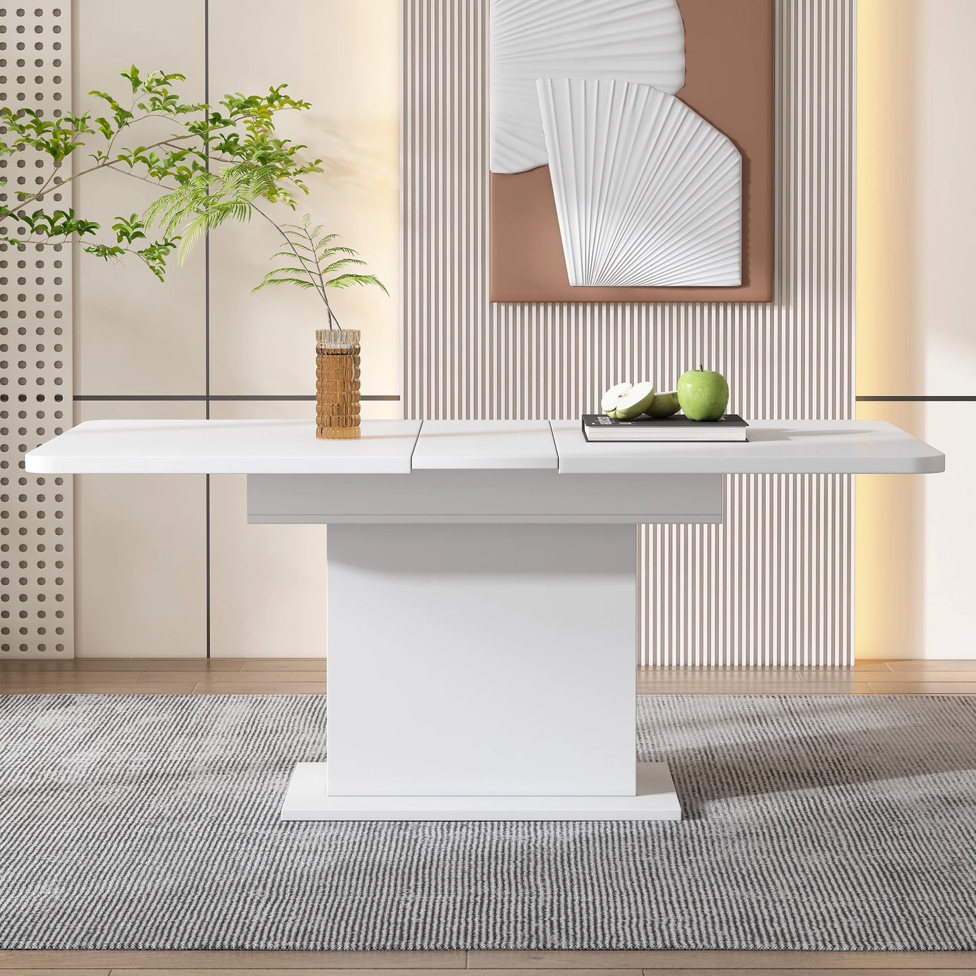 Uitschuifbare Eettafel met Opbergruimte - Moderne Multifunctionele Tafel - Keukentafel - Wit - QUORE