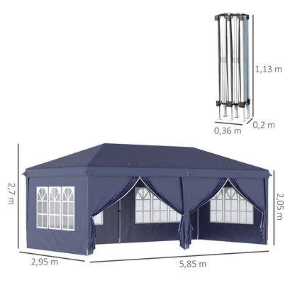 Tuinpaviljoen – Terraspaviljoen – Partytent – Opvouwbaar Paviljoen – Marktkraam – Stalen Frame – Waterbestendig Doek - Blauw