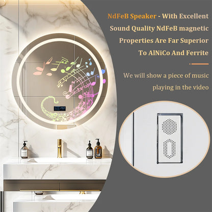 Ronde Led-Badkamerspiegel – Badkamermeubel Spiegel – Make-Up Spiegel – Anti-Beslag Spiegel – Bluetooth Spiegel – 80 CM – Anti-Condens Functie – Instelbare Led-Verlichting - QUORE