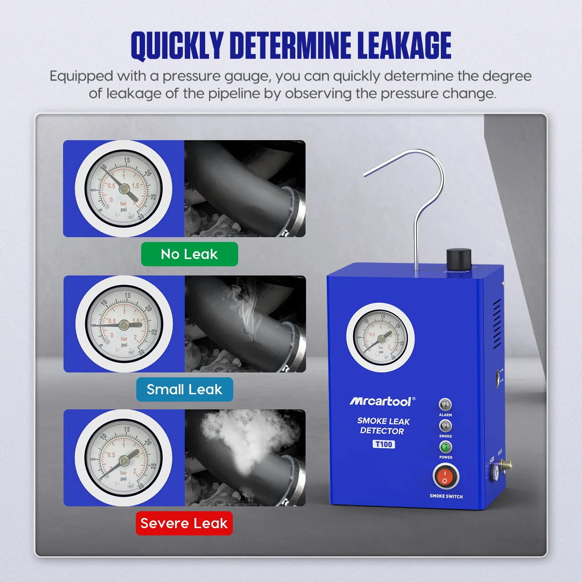 Mrcartool T100 Car Smoke Leak Detector Pipe Leak Locator with Built-in Pump Smoke Leakage Analyzer Detector Diagnostic Tool - QUORE