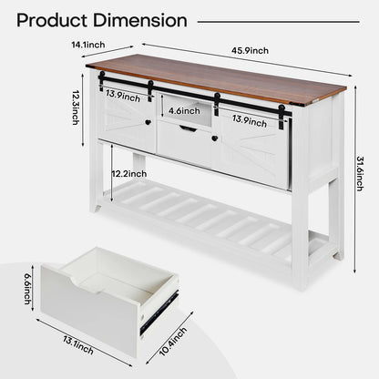 Consoletafel – Entreetafel – Opbergkast – Buffetkast – Houtnerf – Schuifdeuren – Veel Opbergruimte - 46 x 14.1 x 31.6 in - Walnoot Wit