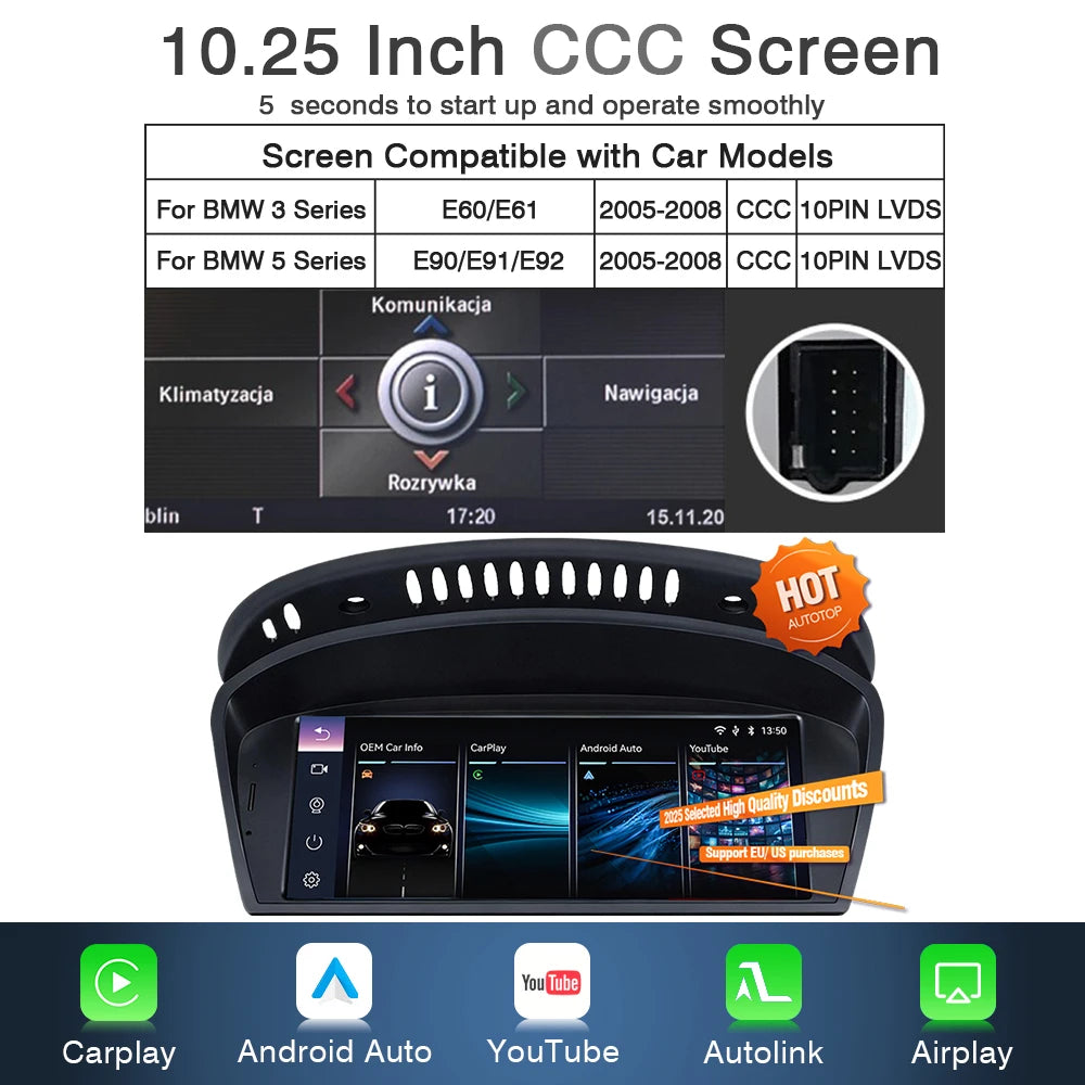 Multimedia Navigatiesysteem – Auto Radio – Touchscreen Unit – CarPlay Android Auto – BMW 3/5 Serie Upgrade – 8.8 Inch Scherm – Draadloos YouTube & Wifi