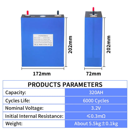 LiFePO4 batterij – Lithium accu – Zonne-energie accu – Deep cycle accu – Oplaadbare batterij – 8 stuks 3,2V 320Ah – Hoog capaciteit en duurzaam aluminum