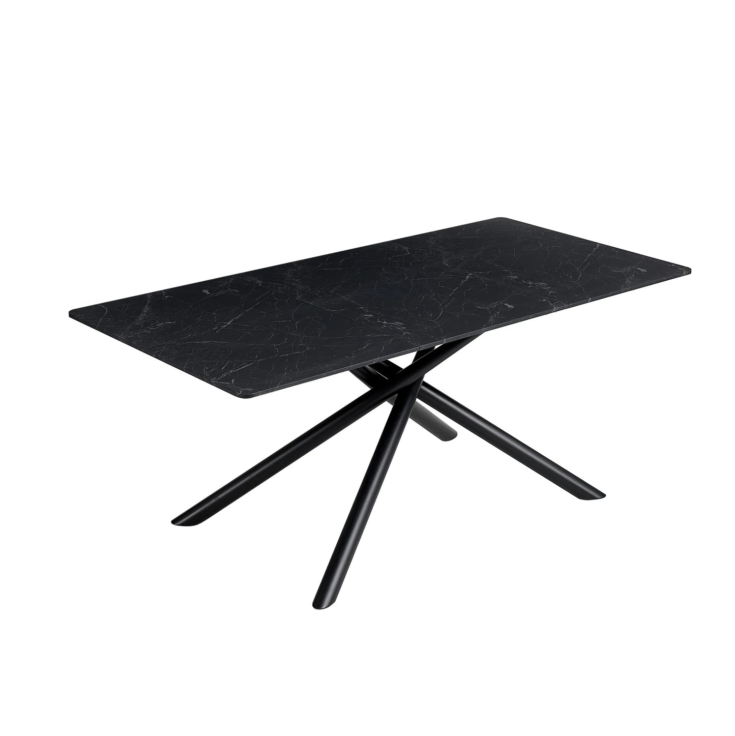 Eettafel – Dinertafel – Tafel – Eetkamertafel – Rechthoekige Blad – Imitatiesmarmeren Blad – Kruisframe Metaal - 180 x 90 x 76.5 cm - Zwart