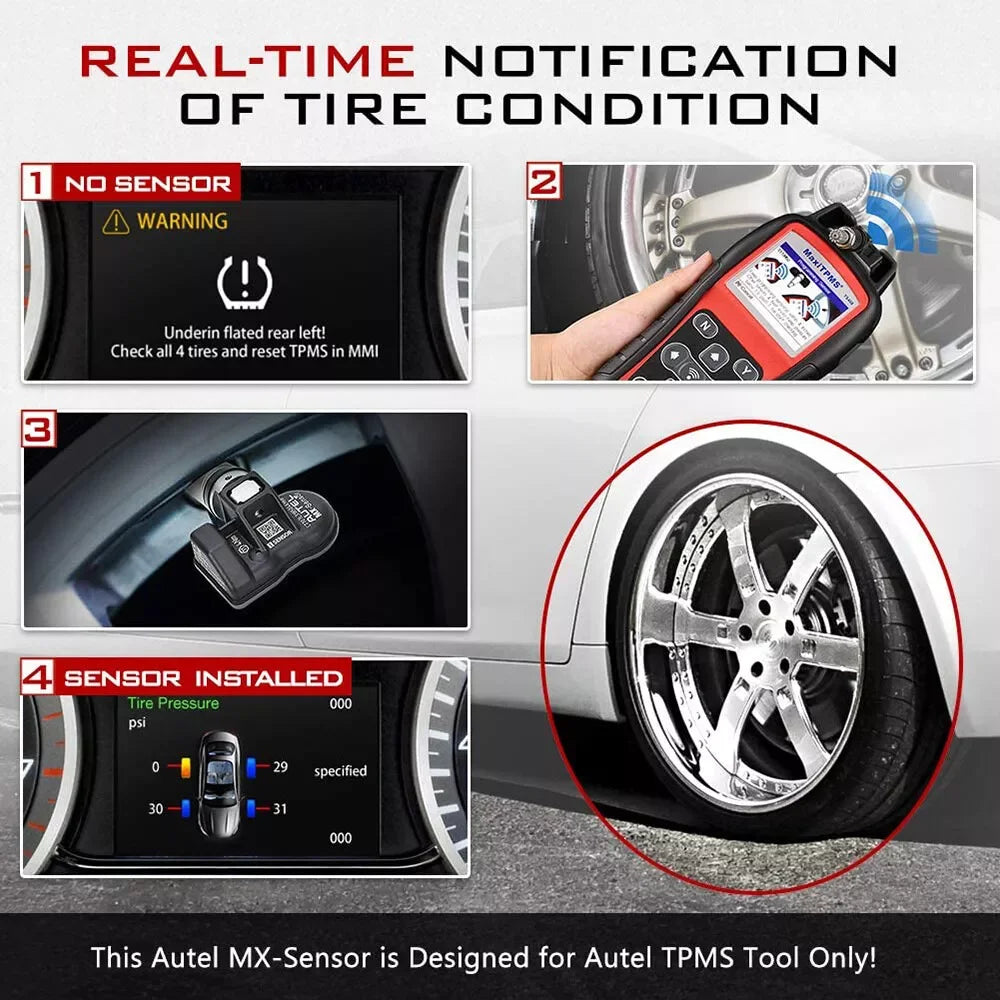 Autel - MX-Sensor 433MHz - Bandenspanningsmeter - Bandendrukmeter - Drukmeter - Rubber - Bandenreparatiegereedschap - Scannerprogrammering - QUORE