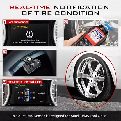 Autel - MX-Sensor 433MHz - Bandenspanningsmeter - Bandendrukmeter - Drukmeter - Rubber - Bandenreparatiegereedschap - Scannerprogrammering - QUORE