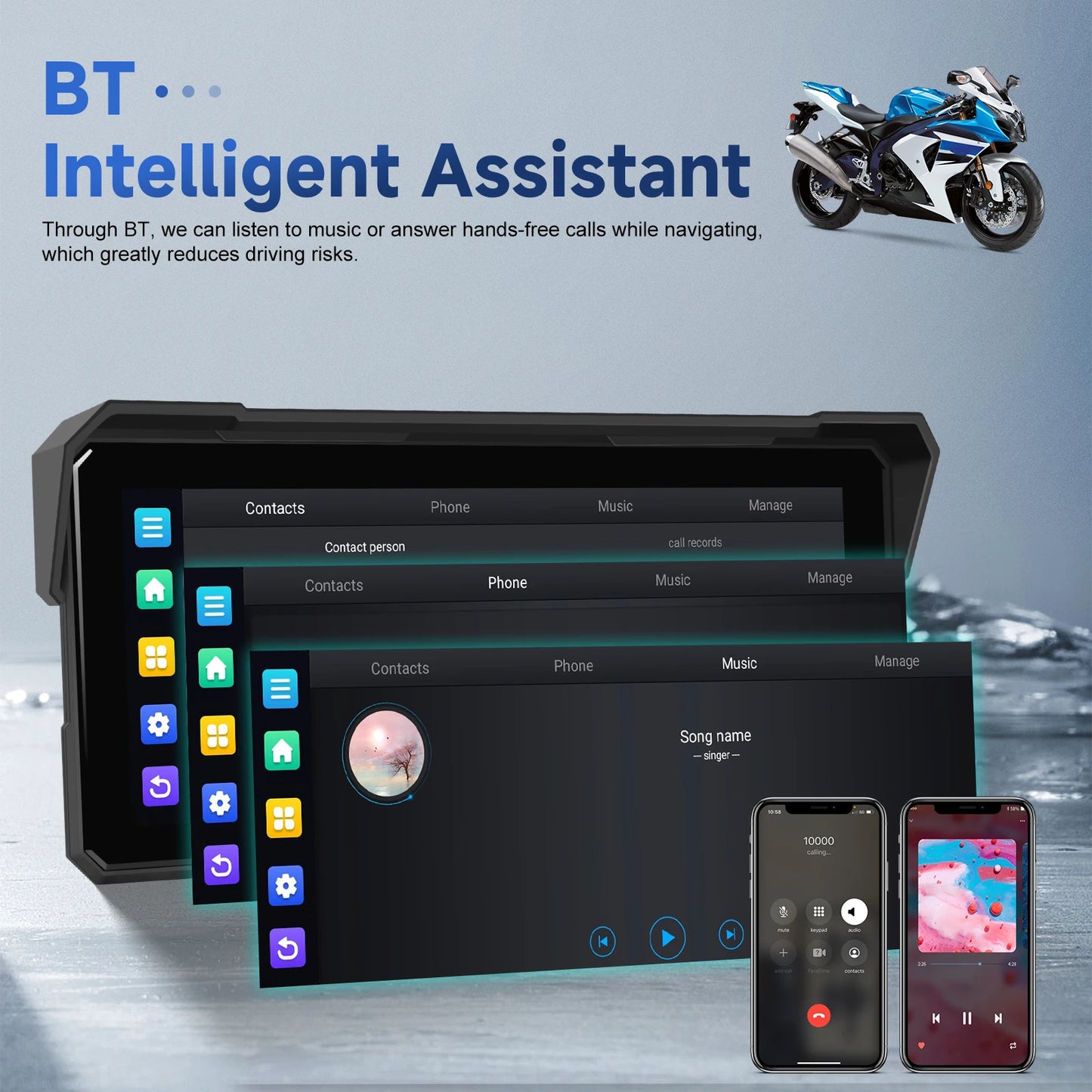 Motorfiets GPS – Motorfiets Navigator – Motor GPS Systeem – Moto Navigatieapparaat – Motorfiets Player – 8,1 Inch Touchscreen – Draadloos CarPlay & Android Auto – IP68 Waterdicht – 32 GB Opslag