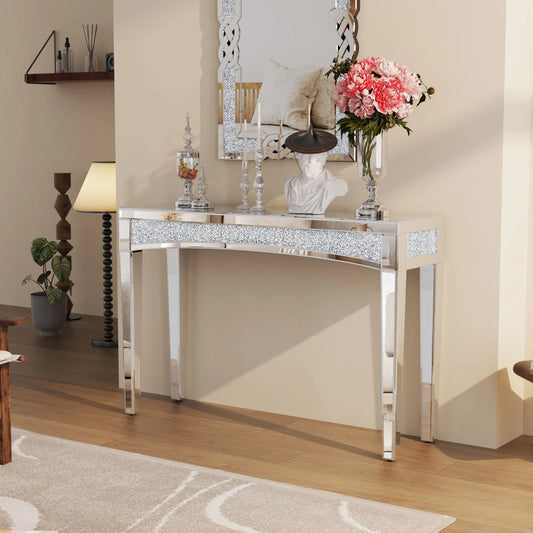 Spiegelconsole Tafel – Haltafel – Sidetable – Make-Up Tafel – Moderne Spiegelafwerking – 120 Cm Breed – MDF En Glas