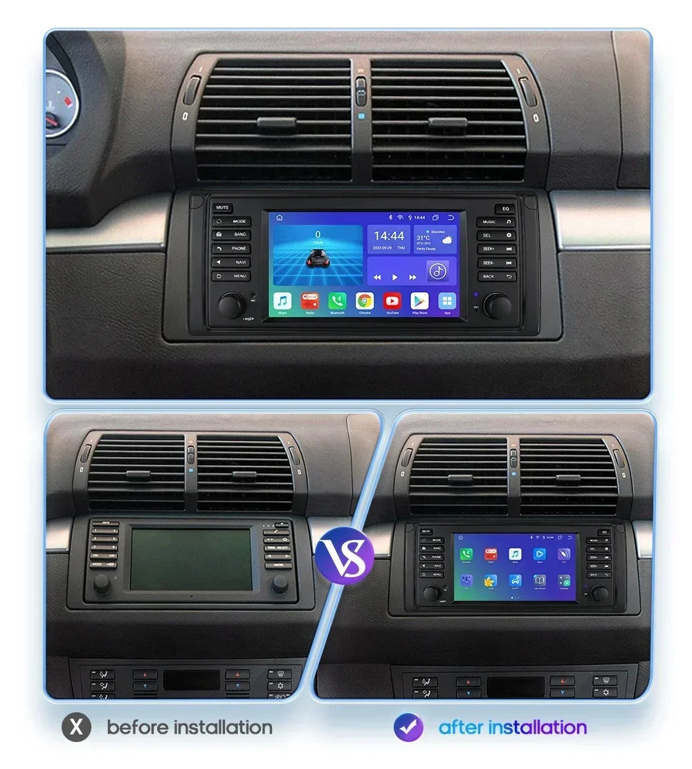 CarPlay - Multimedia Car Radio - Car CarPlay Screen - Car Radio - Android Car Multimedia - 2din - Android Video Player - for BMW 5 Series E39 1996 M5 2000 X5 E53 - GPS Navigation - (8Core 6G 128G)