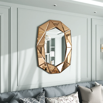 Wandspiegel – Decoratieve Spiegel – Badkamerspiegel – Slaapkamer Spiegel – Woonkamer Spiegel – Asymmetrisch Ontwerp – 72x100 cm Taupe Met Glas Inleg