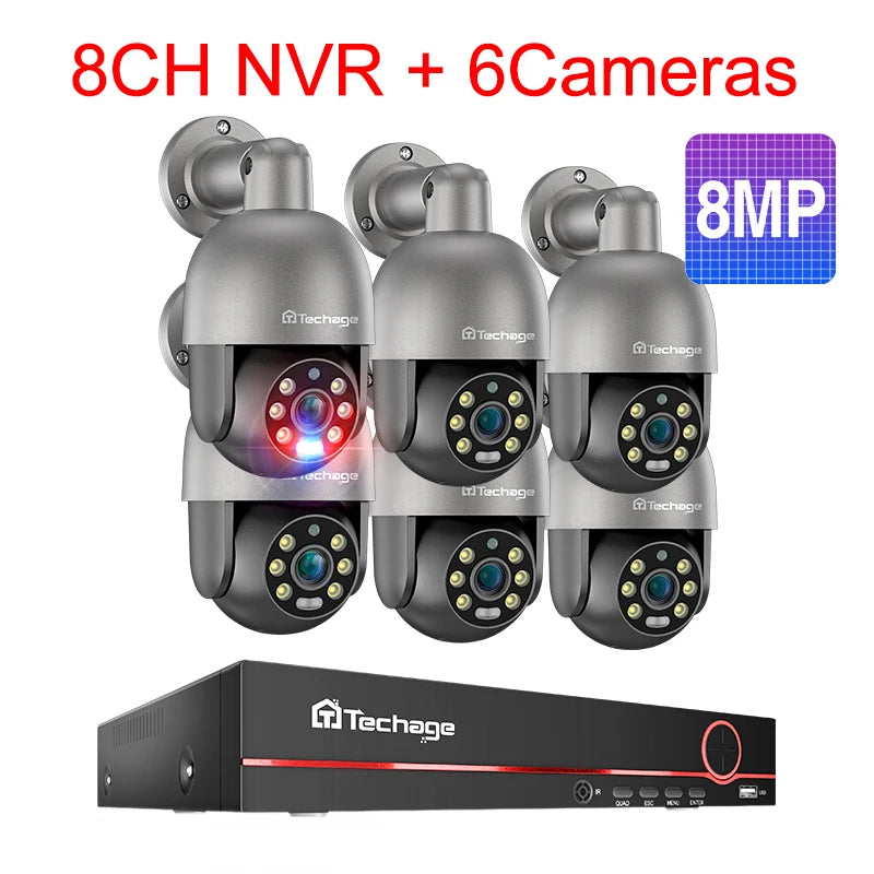 Techage 8CH 4K 5MP 8MP PTZ Security POE IP Camera System Outdoor AI Human Detection Two Way Audio Video Surveillance Camera Kit - QUORE
