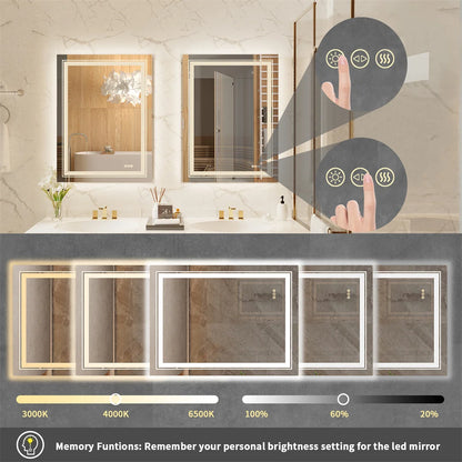 Badkamerspiegel - met Licht - Wandspiegel - Montage - Frameloze - 60x80cm - Anti-condens - met Licht Achtergrondverlichting - IP65 Waterdicht - Aanraaksensor - Dimbaar Ontwaseming - Douche - Make-up en Scheren