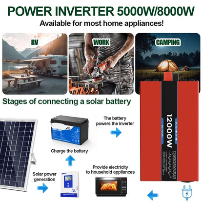 Omvormer – Spanningsomvormer – Inverter – Converter – Zuivere Sinusgolf – 12V/24V Naar 220V – 5000W Continu Vermogen – LED Display - QUORE