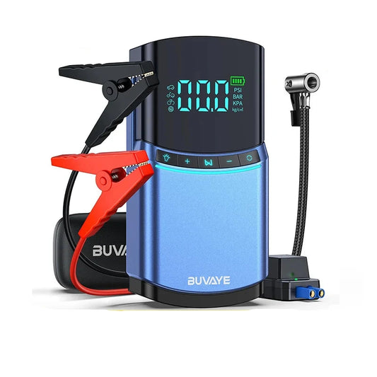 Buvaye - Car Jump Starter - Jump Cables - Jump Starter - Air Compressor - 4 in 1 - 12V - Jump Starters - Power Bank 10000mah - 2000A - Blue
