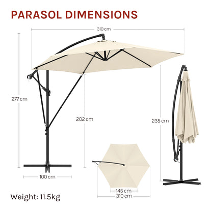Parasol - Zweefparasols - Tuinparasol - Balkonparasol - Recht Kantelbaar - UV-bestendig - Duurzaam - Waterdicht - voor  Buiten - Tuin - Terrastafel - Rond - Polyester -310 x 310 cm - Beige - QUORE