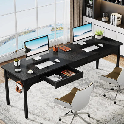 Bureau – Werkplek – Thuiswerkplek – Twee Personen – Extra Breed – Met Laden – Verstelbare Pootbeschermers - 200 x 60 x 82 cm - Zwart