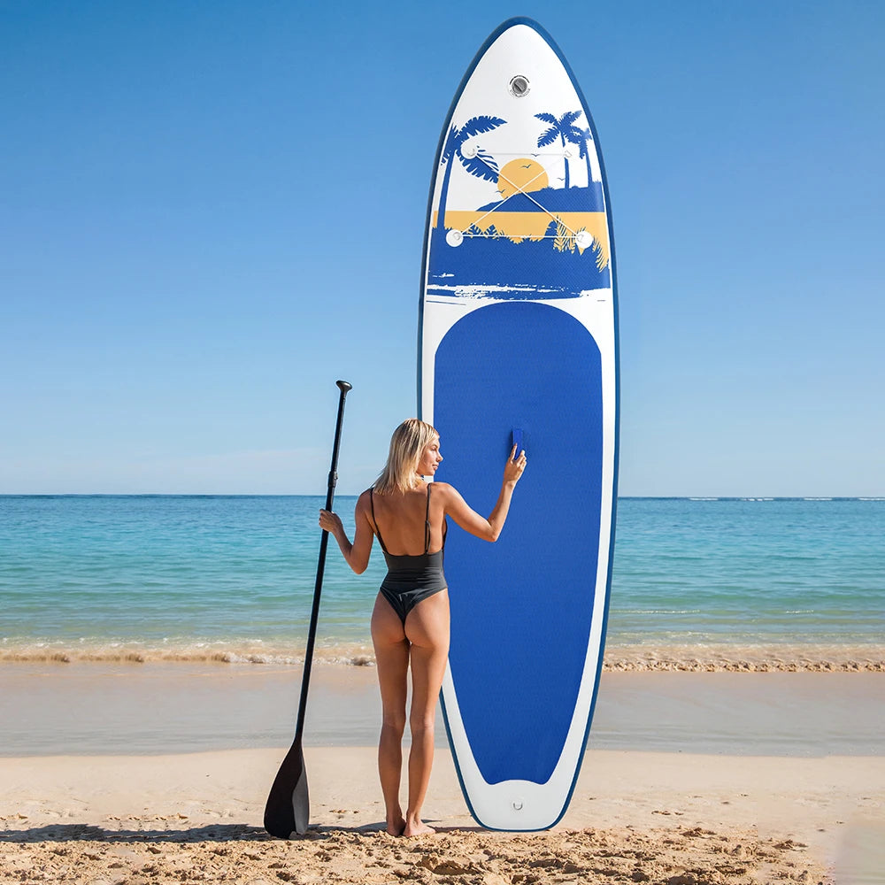Supboard - Sup - Paddle Board - Sup Boards - 335x84x15cm - Ultra-Light - Opblaasbaar Paddle Board - Max 165 kg - Waterdicht - Voor Rivier - Zee - Inclusief Paddle - Rugzak - Zadel & Accessoires - Oranje en Lichtblauw
